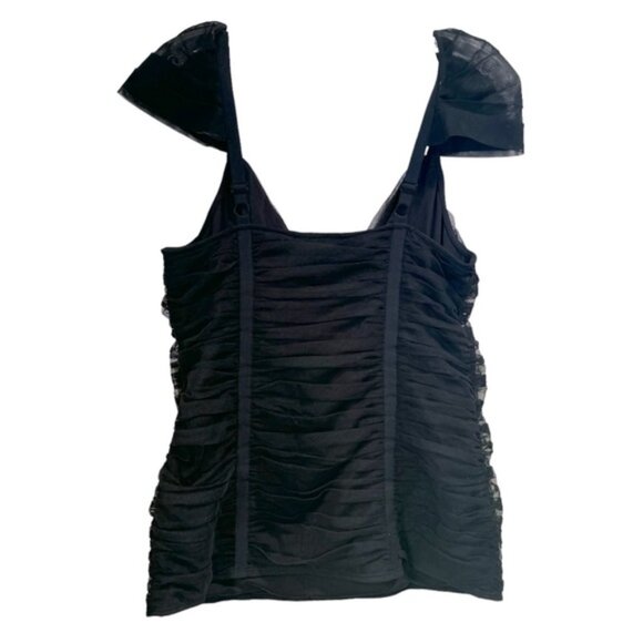 BCBGMAXAzria NEW Shirre Princess Ruched Whimsi Goth Sheer Mesh Bustier Top Zip L - Picture 1 of 16